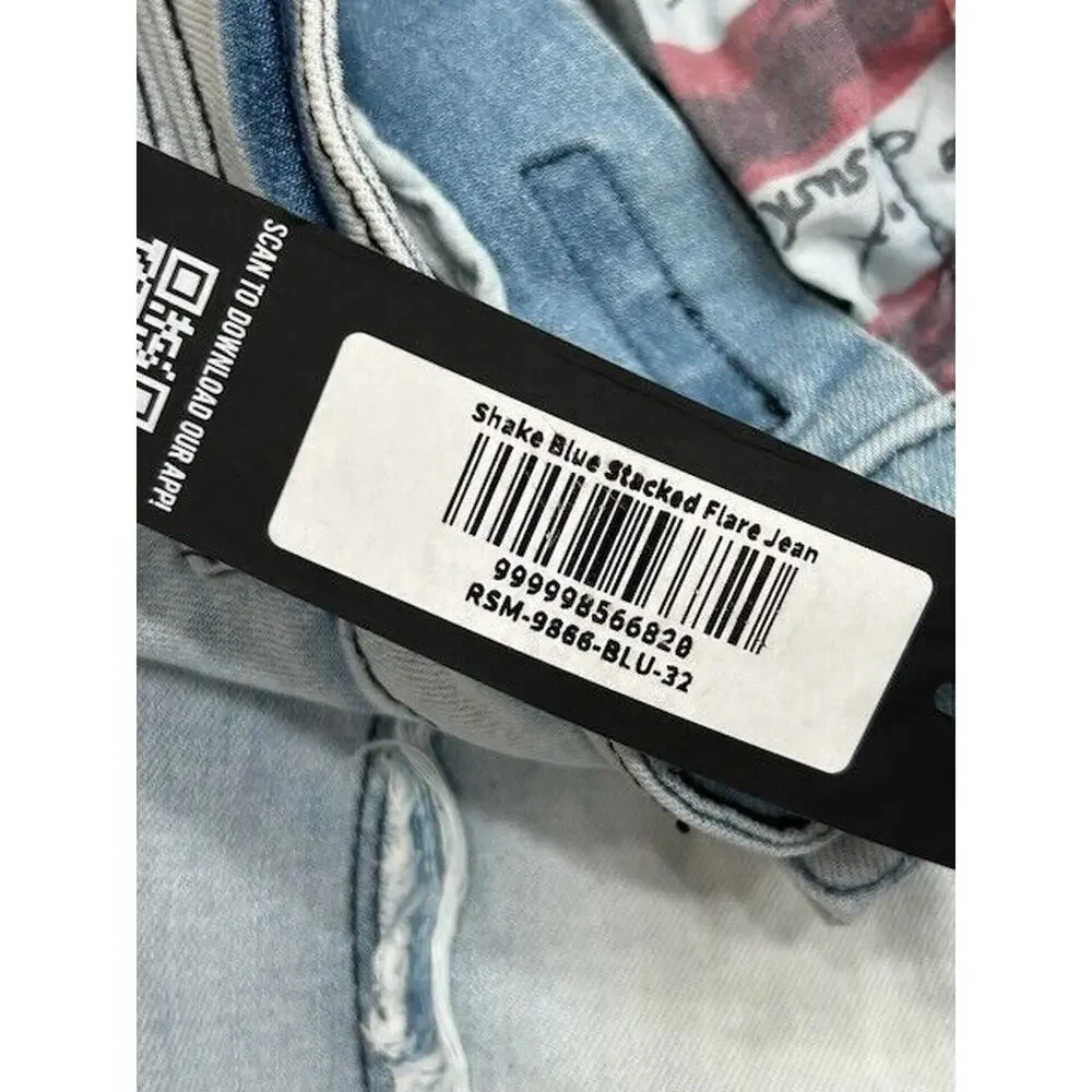 Rockstar Original Mens Stacked Flare Denim‎ Jeans Shake Blue 32 NWT Streetwear